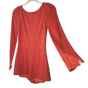 Ark & Co Salmon High Neck Long Sleeve V Back Zip Embroidered Zip Romper S